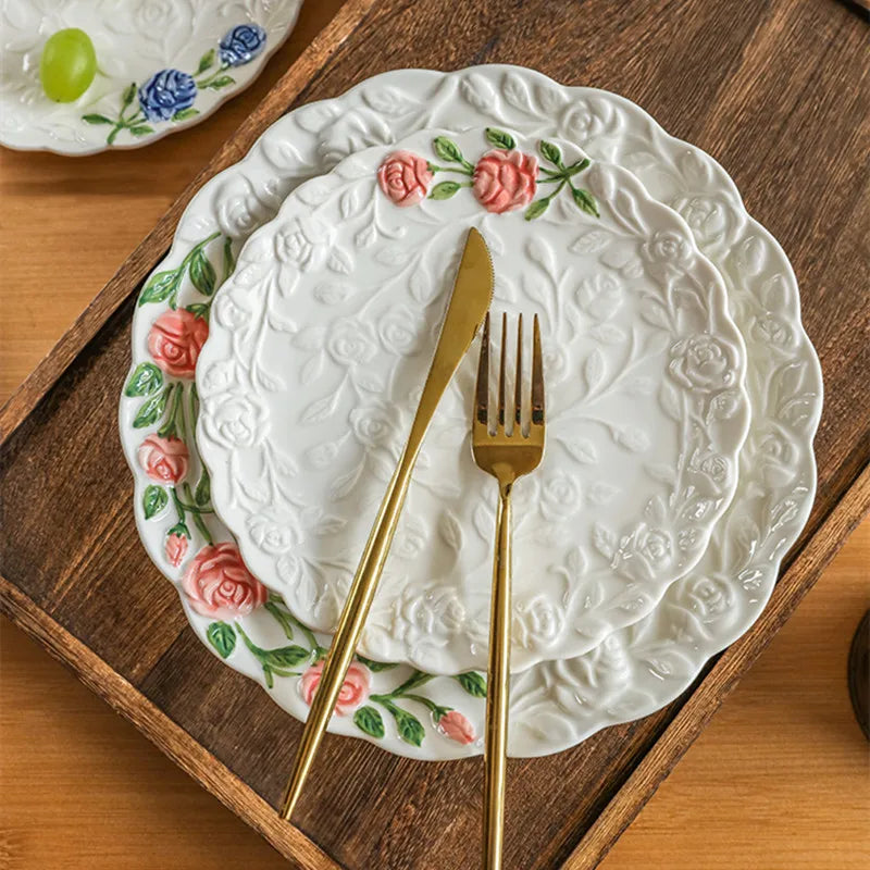 Rose Ceramic Afternoon Tea Cake Dessert Plate