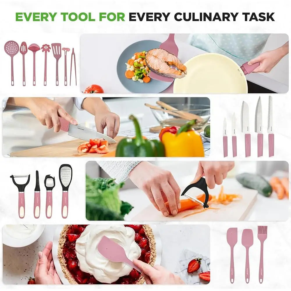 Complete Kitchen 54 Piece Cookware Set Non Stick Ceramic Pots Pans Utensils Bakeware Knife Cutting Boards All Cooktops