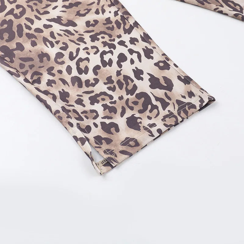 Leopard Print Cropped Pants Women Elastic Waist Buttoms Classic Skinny Basic Streetwear