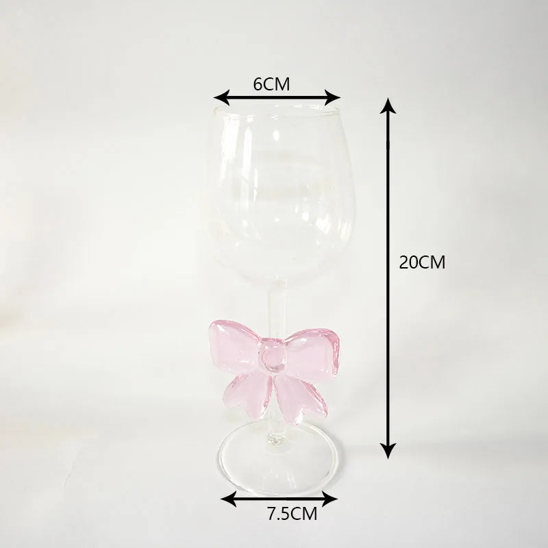Pink Bow Series High Glass Cup, Butterfly Candlestick Romantic Champagne Wine