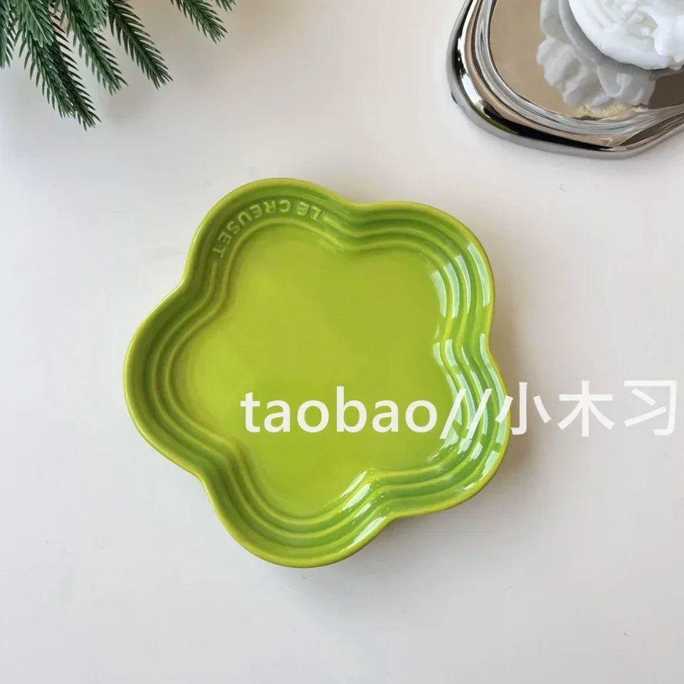 French Flower Shaped Small Plate Colored Ceramic