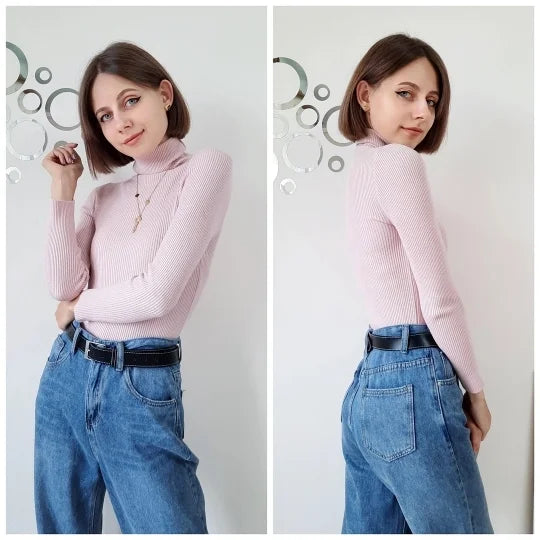 Women Fall Turtleneck Sweater Knitted Soft Pullovers Cashmere Jumpers Basic Soft Sweaters For Women Autumn Winter