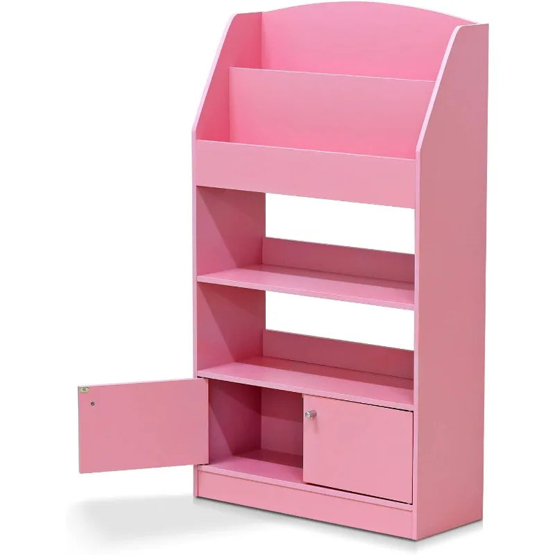 Lova Magazine/Bookshelf with Storage Cabinet, Pink, 9.45D x 24.57W x 43.31H in