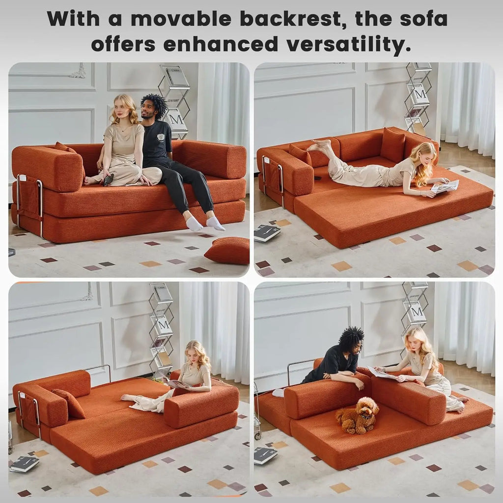 Combination Modular Sofa Living Room Folding Sofa Bed Convertable Corduroy Couch Floor Sleeper 4-in-1 Comfy Foldable Lazy