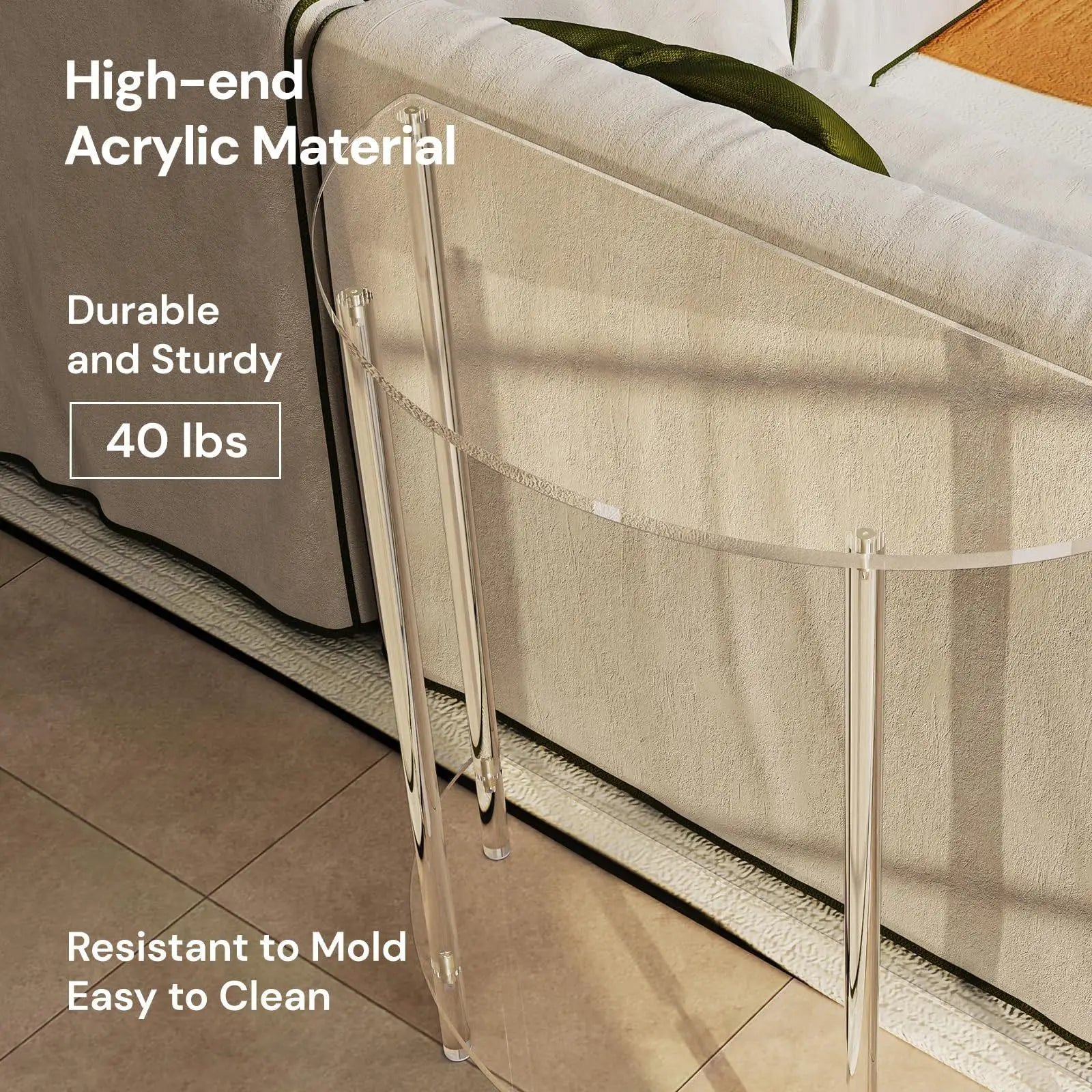 Side Acrylic Accent Table for Small Space Modern Portable Storage Shelf for Home Decor