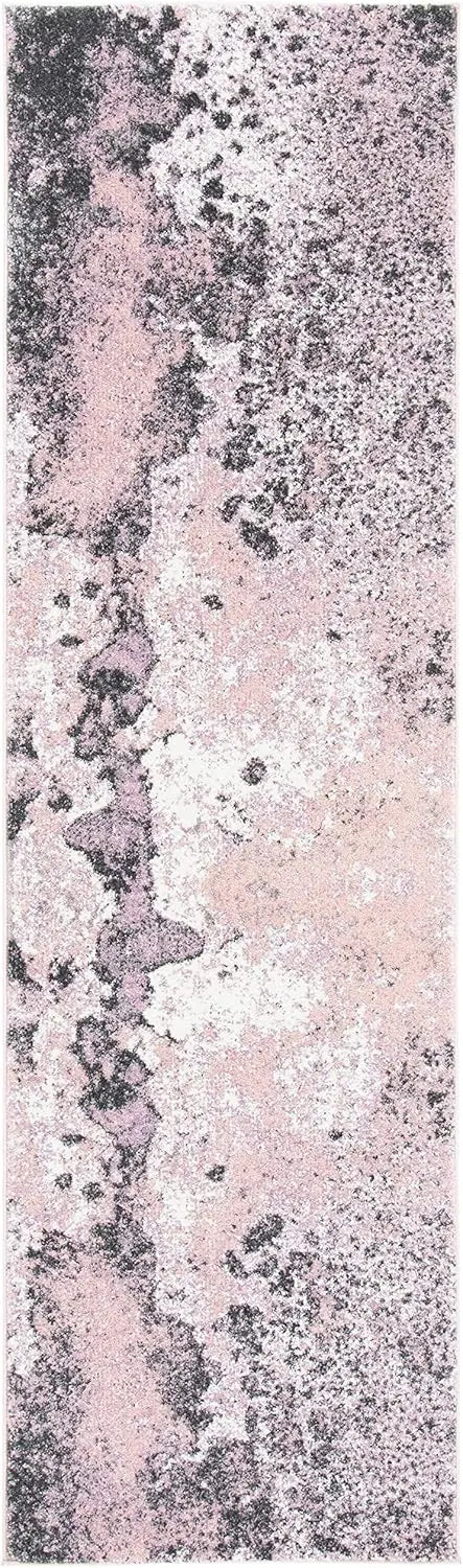Pink / Grey Modern Abstract Non-Shedding Living Room Entryway Foyer Hallway Rug 2'3"" X 8'