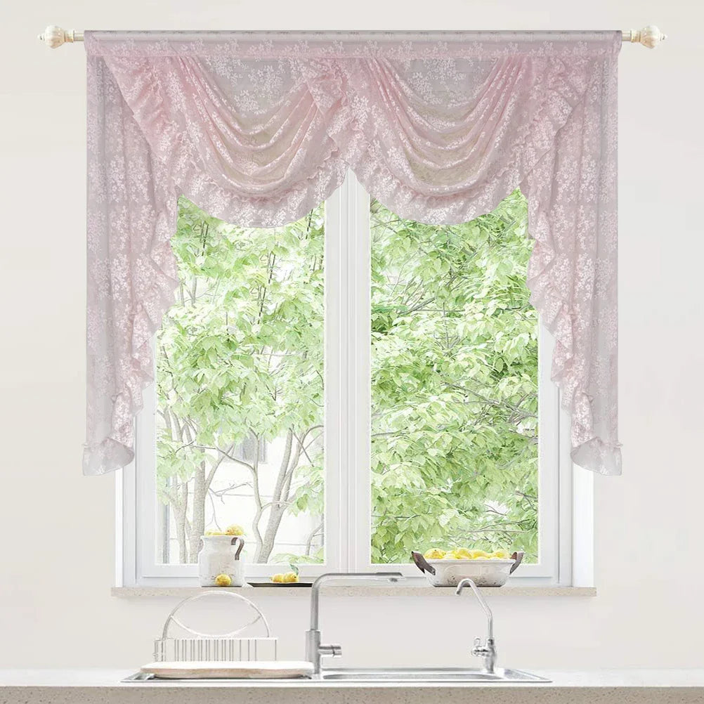 Pink Flower Ripple Curtain Head for Living Room Sheer Lace Valance Girls Princess Home Decoration