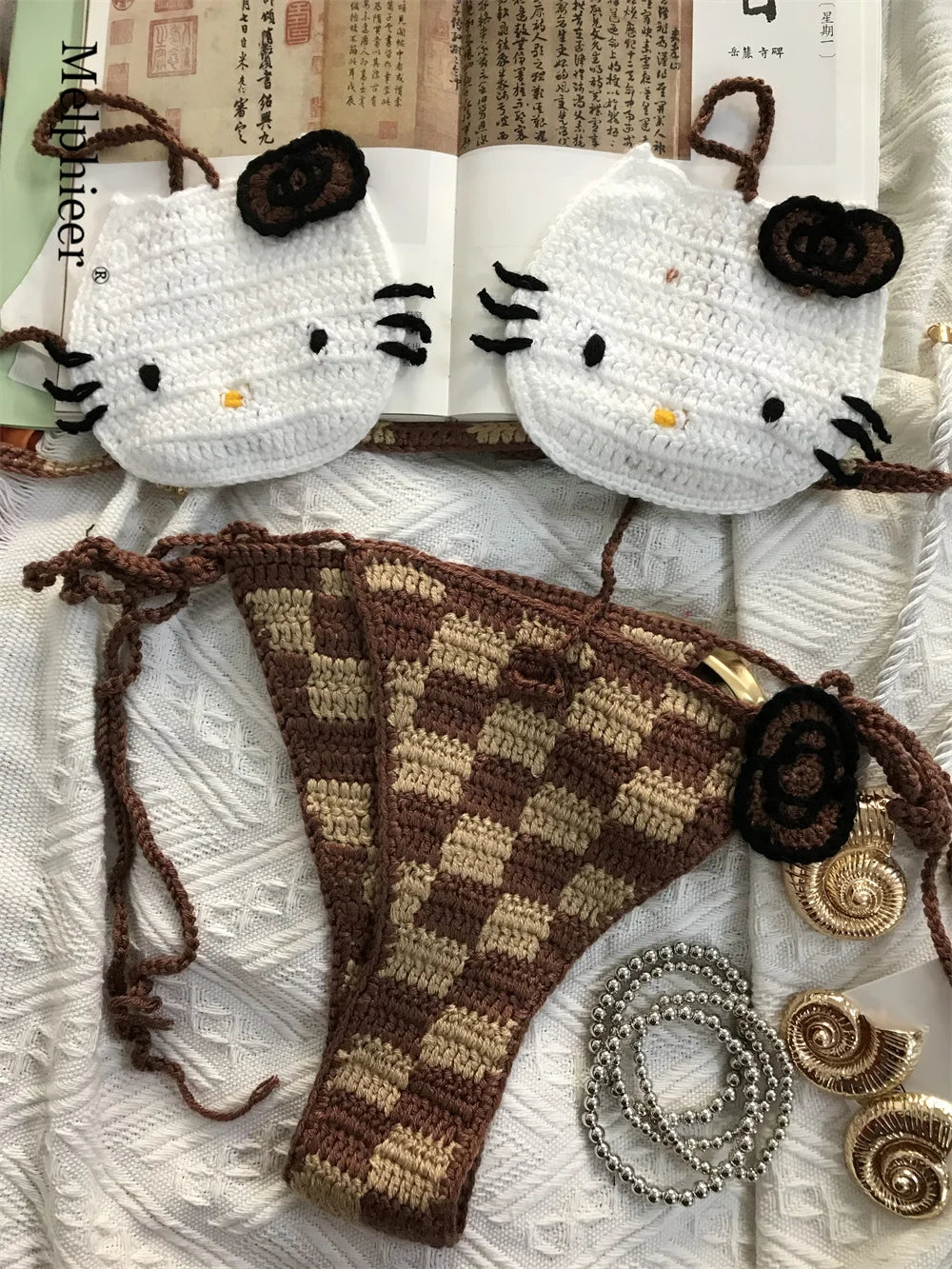 Ladies Cute Crochet Bikini Set 2 Pieces Bathing Suit Sexy Micro Bikinis Ties Swimsuit Thong Suit