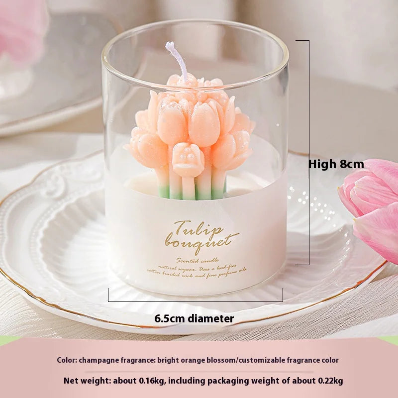 Lover's Handmade Flower Shaped Soy Wax Scented Candle Fruity Fragrance for Atmosphere & Gift Box Tulip & Fruit Pattern