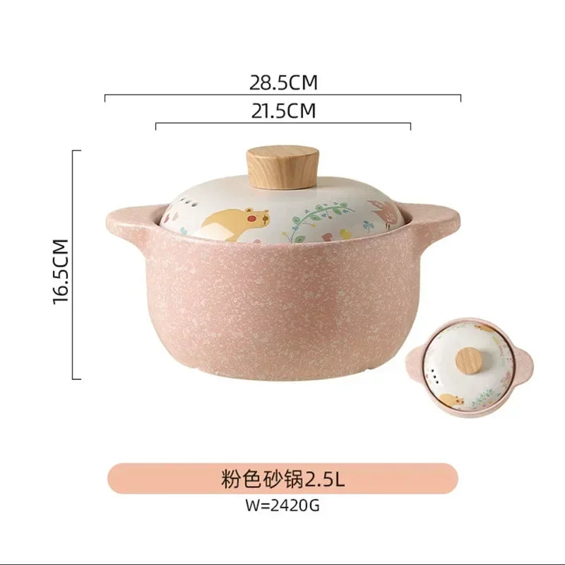 Ceramic Casserole Korean Cartoon Ceramics Soup Pot Cute Pink Saucepan Cookware Utensils Clay Pan Home Kitchen Cooking Supplies