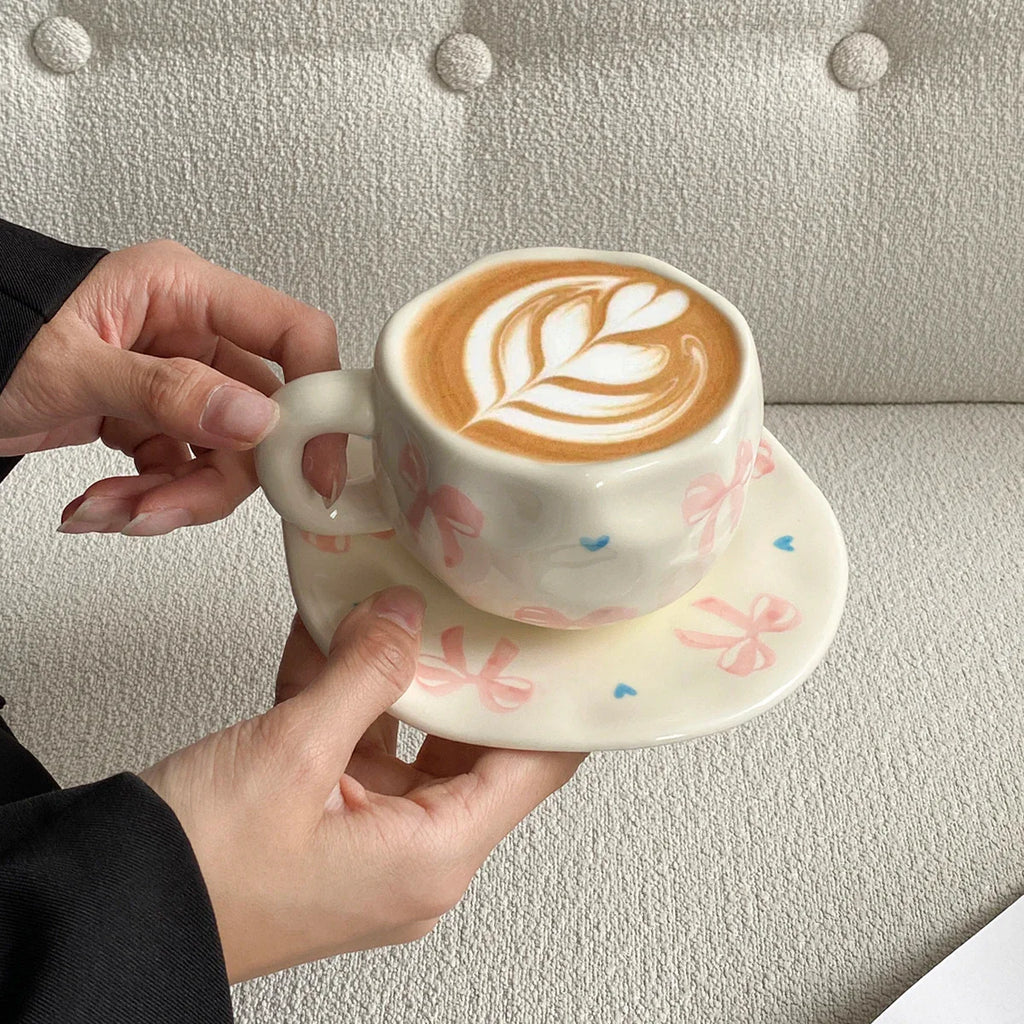 Hand-Kneaded Asymmetrical Bow Tea Cup and Saucer (1 Set)