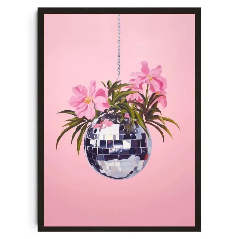 Retro Abstract Fruit Disco Ball Orange Miorrorball Creative Poster Canvas Paintings Wall Art Pictures