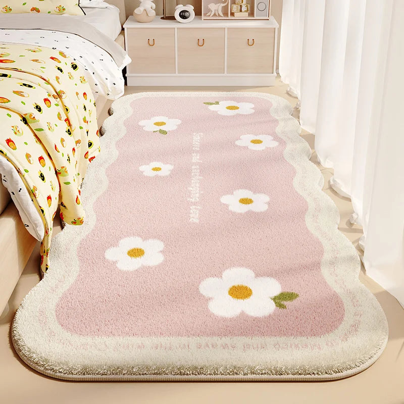 Flower Pattern Carpets for Living Room Thickend Plush Bedroom Decor Carpet Fluffy Soft Bedside Floor Mat Washable Cloakroom Rug