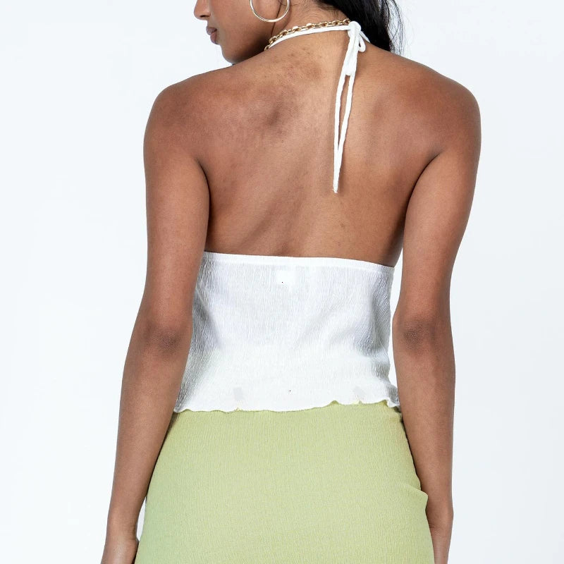 New Sexy Summer Cami Top Bowknot Lace-Up Sleeveless Cropped Vest Elegant Youth Clothes Women Fashion Off Shoulder