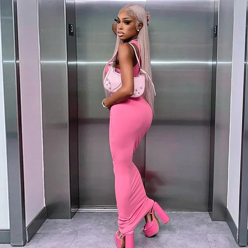 Ribbed Sexy Y2K Clothes Sleeveless Bodycon Maxi Dresses For Women Club Birthday Party Streetwear Elegant Outfits