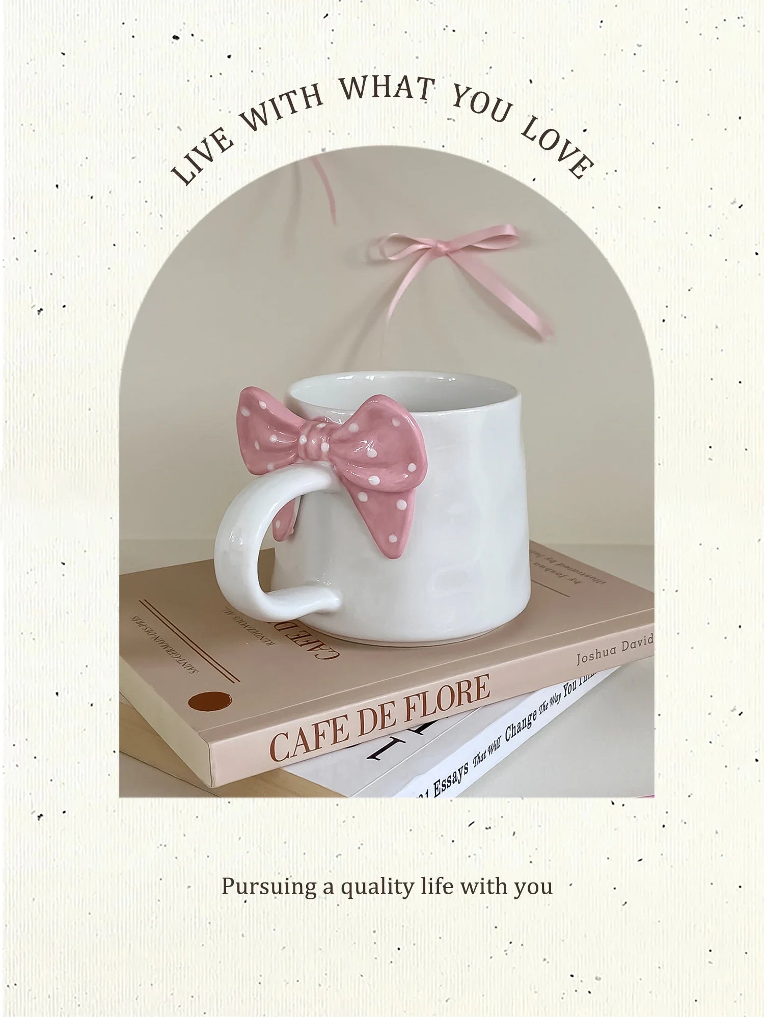 Polka Dot Creative Bow Handle Ceramic Mug