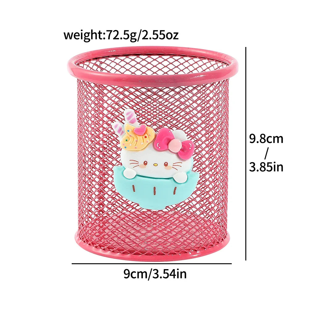 Sanrio Series Cute Hello Kitty Fashion Pen Holder Desktop Decorations Anime Fans Girl Creative Round Pen Holder