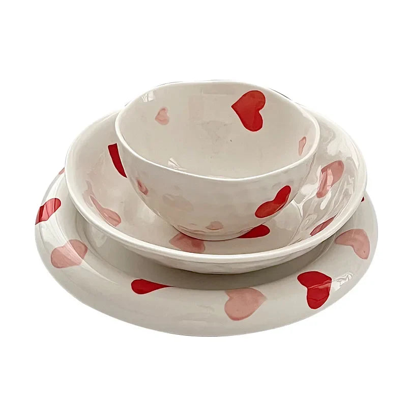 Love Ceramic Plate Bowl 8-inch Beautiful Spoon Small Fresh Dining Plate Three Piece