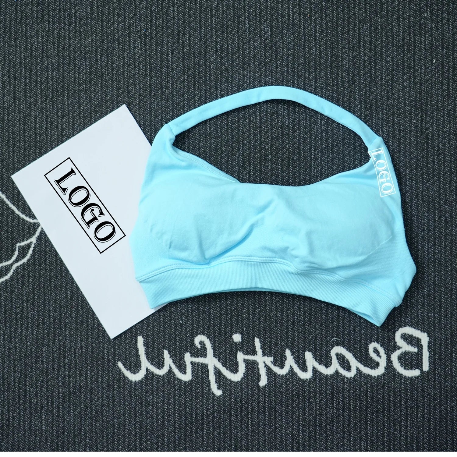 Yoga Impact Sports Bra With Logo Women Seamless Halter Bra Open Back Yoga Top Bras Medium Support Gym Crop Top Padded Sportswear