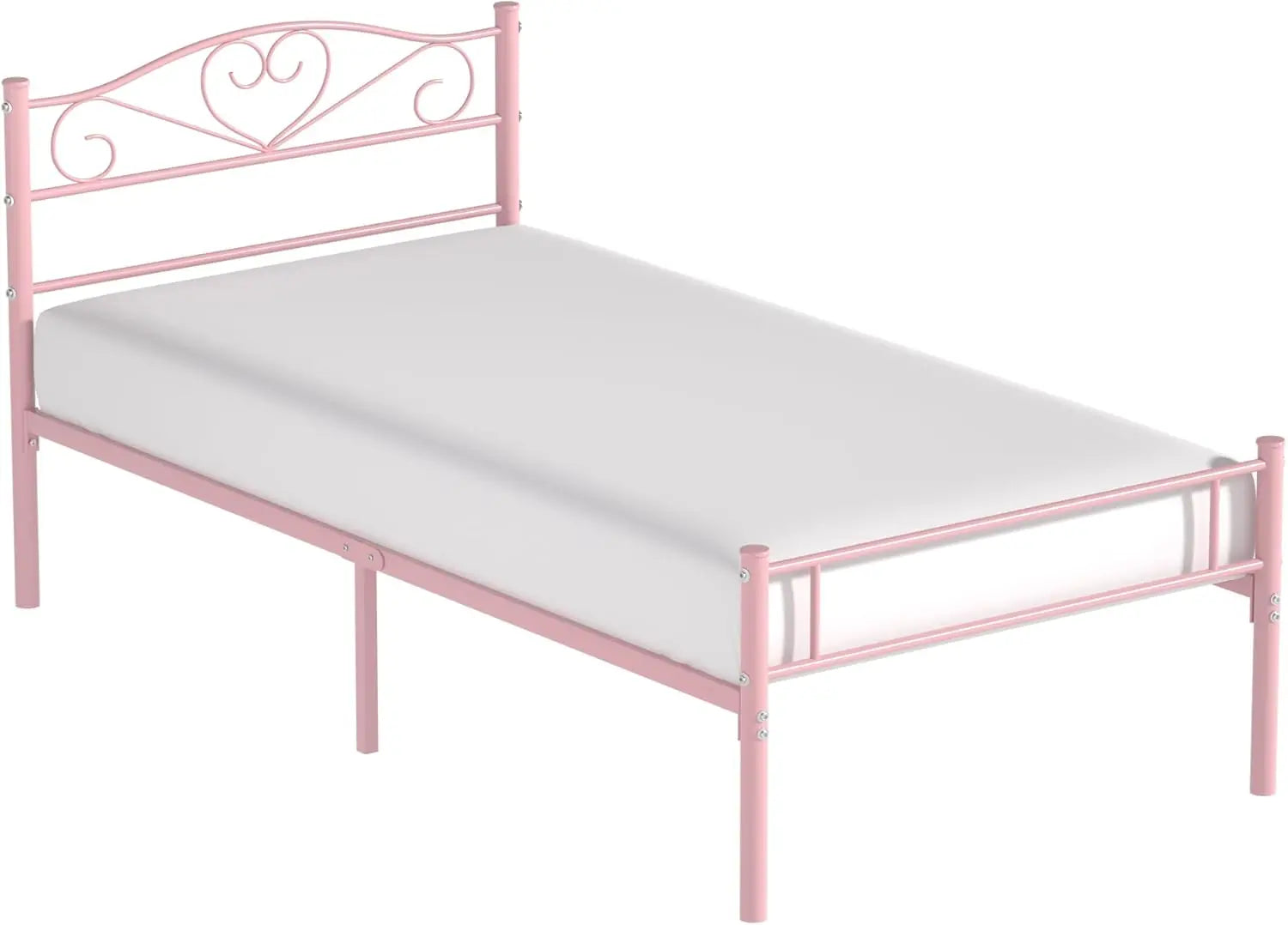 Pink Twin Size Metal Platform Bed Frame with Headboard and Footboard, Heavy Duty Mattress Foundation with Steel Slats Support 14 Inch
