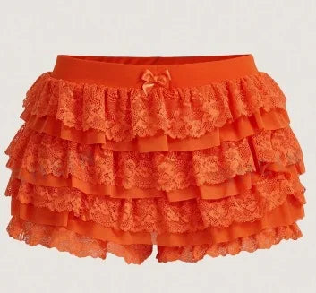 Women's Sweet Bow Lace Ruffles Shorts  Aesthetic 2000s Elastic Waist Short
