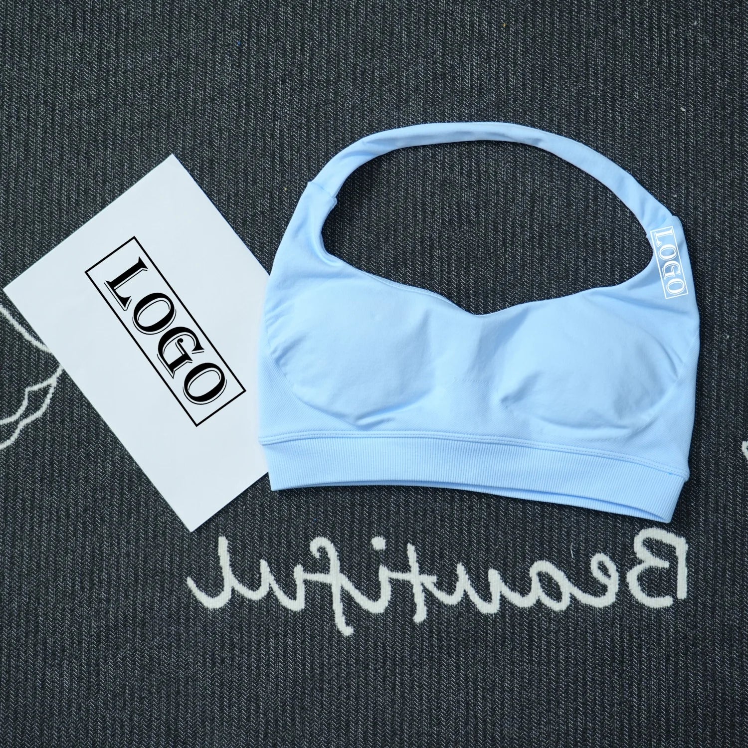 Yoga Impact Sports Bra With Logo Women Seamless Halter Bra Open Back Yoga Top Bras Medium Support Gym Crop Top Padded Sportswear