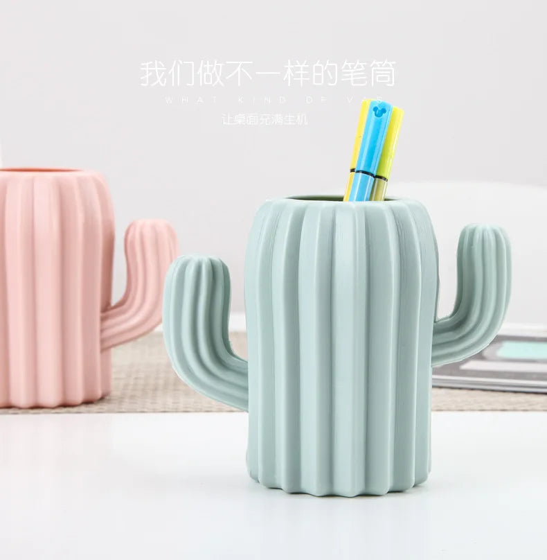 Creative Student Pen Holder Stationery Desktop Cactus Desk Multifunction Storage Box PE Pen Container Brush Pot Office Supplies