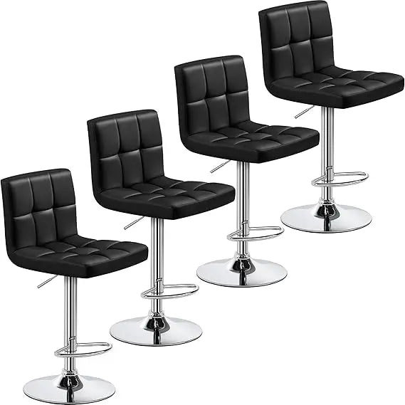 Set of 4, Adjustable PU Leather Swivel Barstools, Modern Counter Stools with Back and Footrest, Counter Height Barst