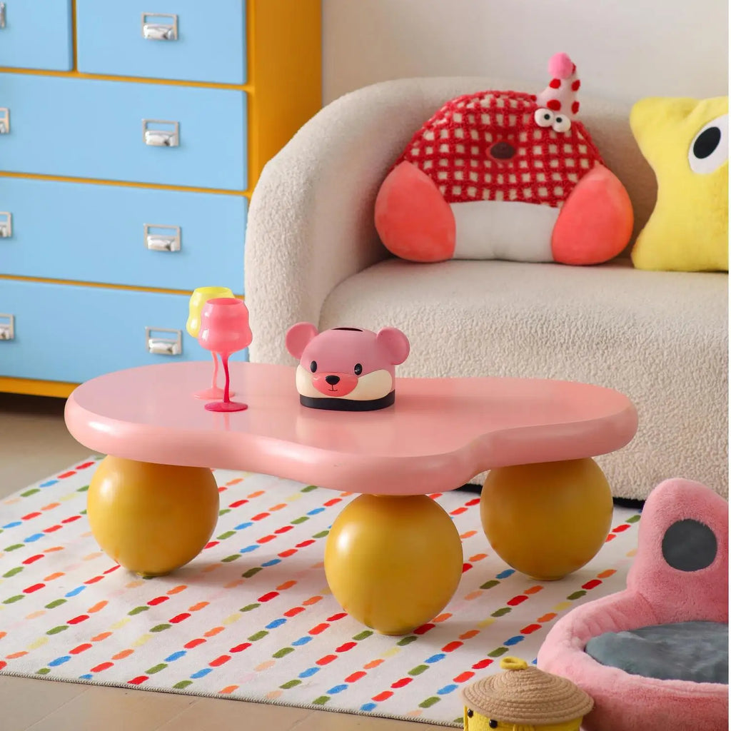 Pink Blue Dopamine Cloud Coffee Table - Modern Irregular Shape, Luxe Minimalist Side Table for Small Spaces