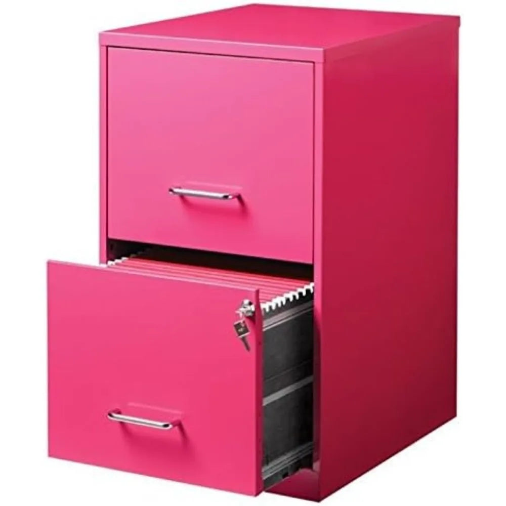 Row 2 Drawers 24.5" Vertical Pink Metal Filing Cabinet Lockable Pre-Assembled Stationary Legal/Letter Size for Home, Office