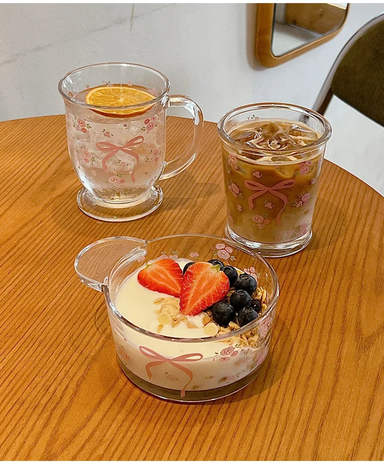 Kawaii Bowknot Glass Cups Bow Knot Drinkware