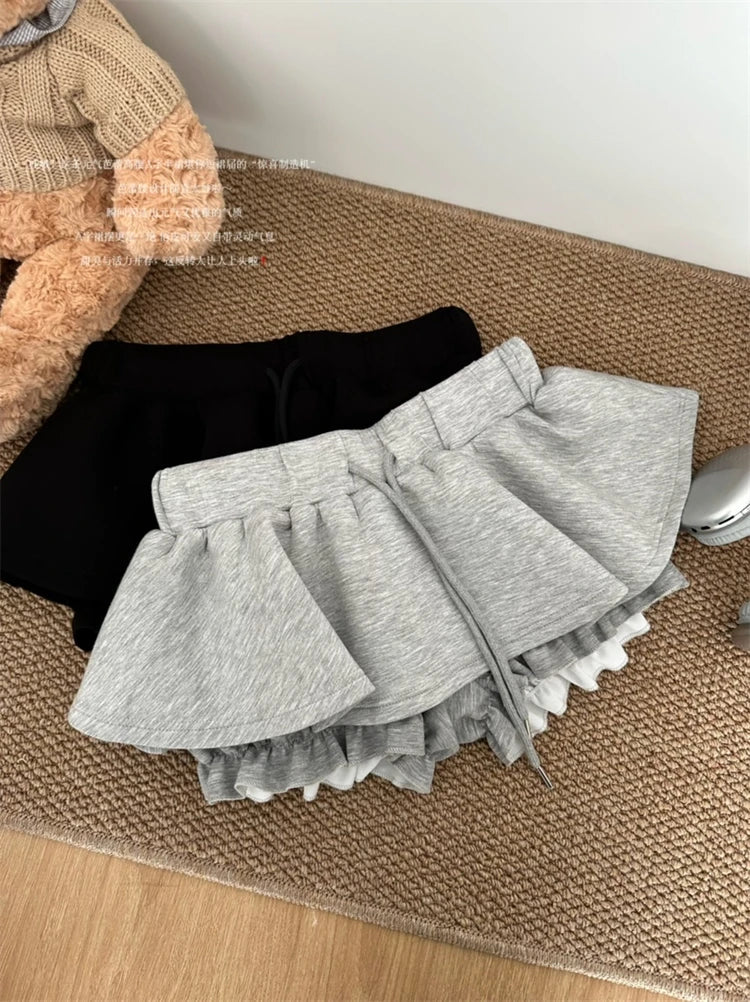 Women Preppy Elastic Waist Mini Skirt 2000s Coquette Design Shorts