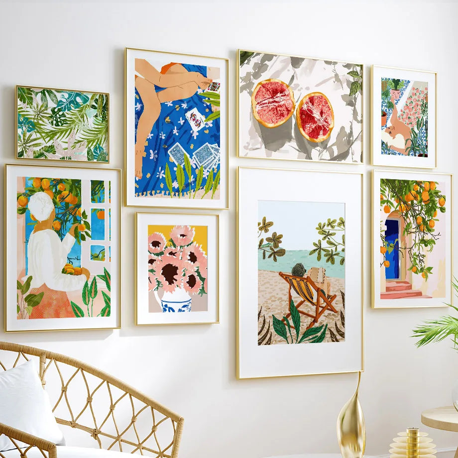 Garden Lemon Fruit Flower Plants Abstract Illustration Poster And Prints Wall Art Canvas Painting Pictures For Decor