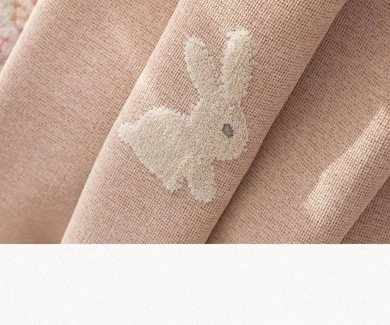 Pink Cartoon 3D Embroidered Rabbit Blackout Curtains for Living Room Bedroom Girls Room Sticky Chenille Drapes Home Decor
