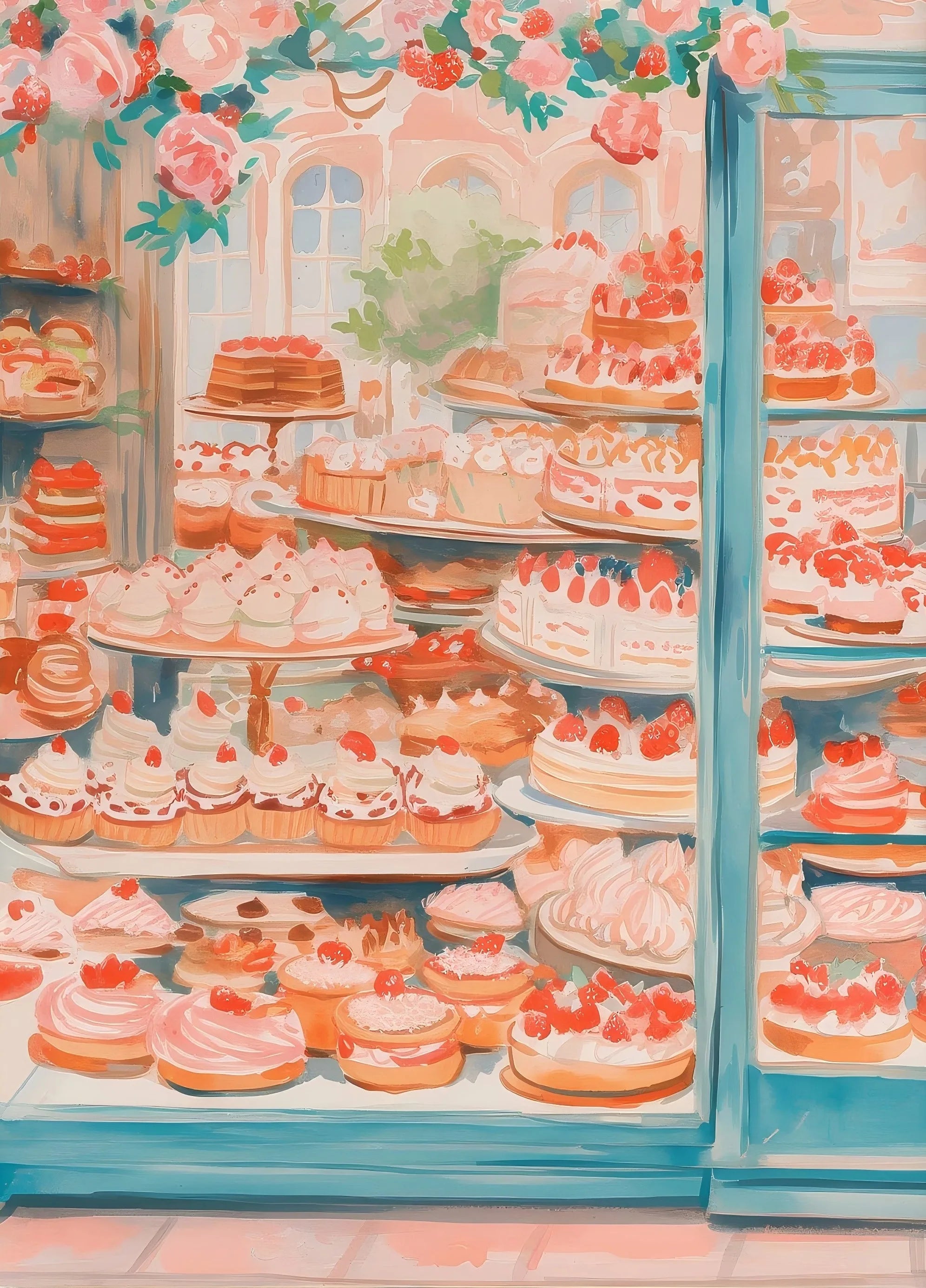 Retro Pink Cake Shop Dessert Gourmet Strawberry Cake Tea Poster Canvas Painting Prints Art Pictures Wall Decor