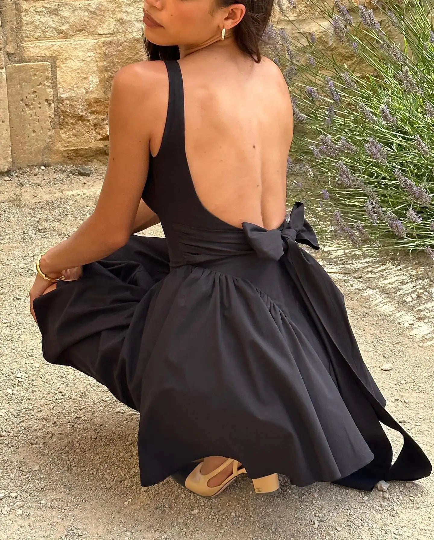 Mini Backless A Line Dress Sexy Big Bow Dress Casual Women Dress