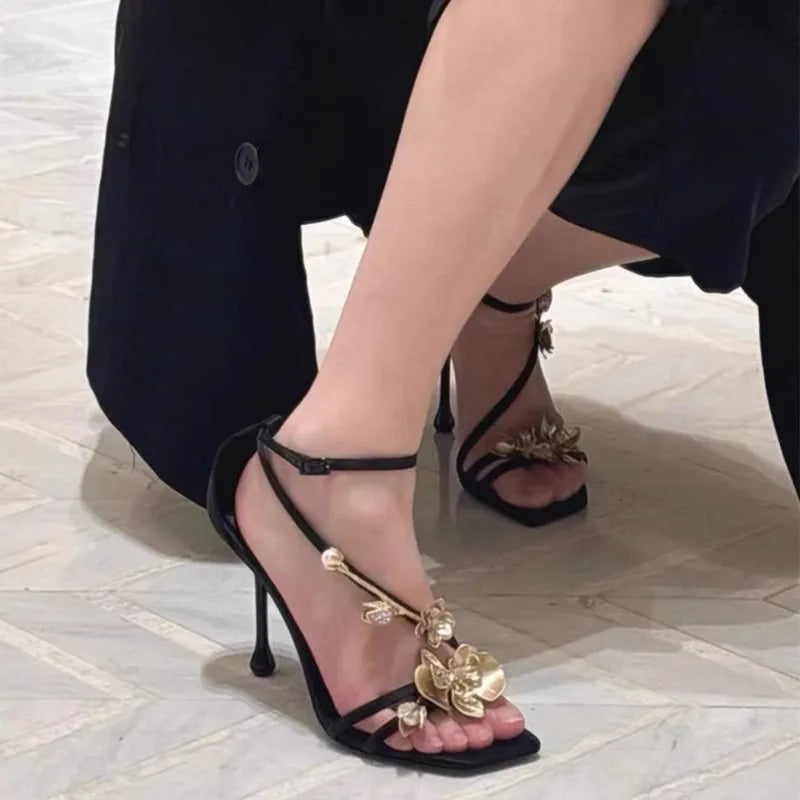 Metal Flowers Sexy Stiletto High Heels