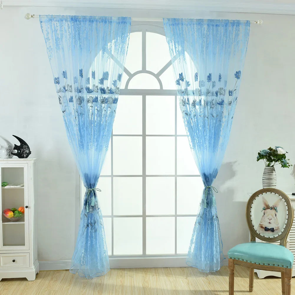 Floral Tulle Sheer Curtains for Living Room Lace Embroidered Romantic Princess