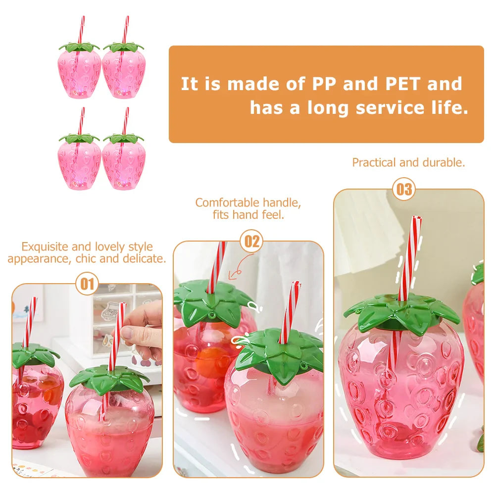 Strawberry Water Bottle Party Drinking Bottle Party Straw Cup Straw Drinking Bottle 4 Sets