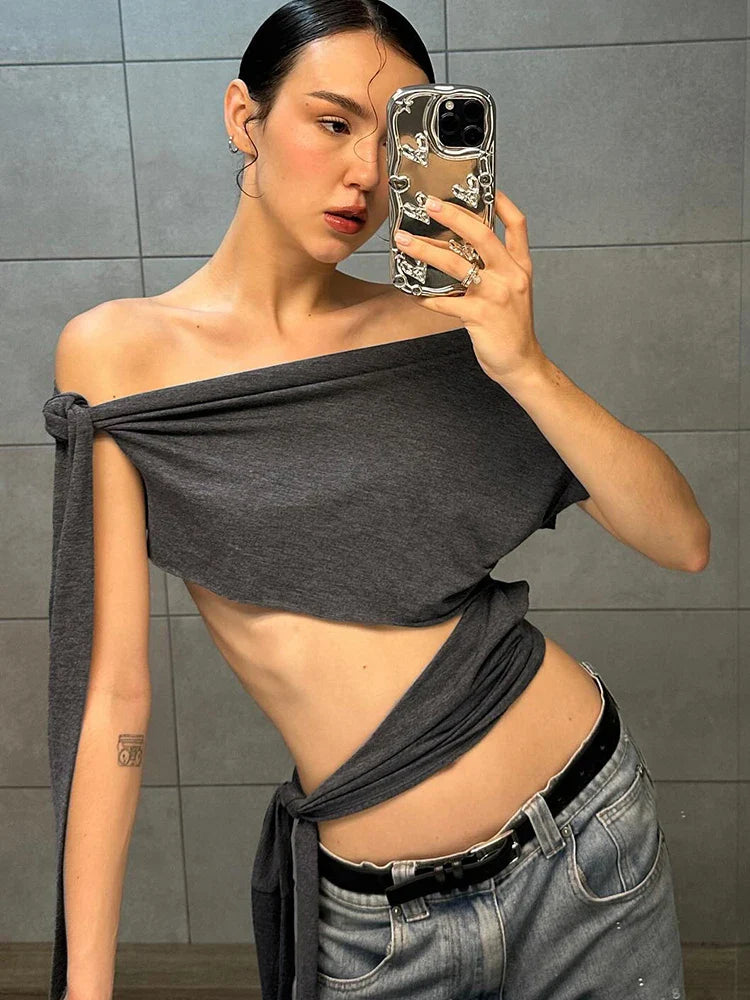 Irregular Women Tank Tops Shirring Shoulder Ruched Summer Chic Fashion Solid Hottie Simple Basic Streetwear Slim Top