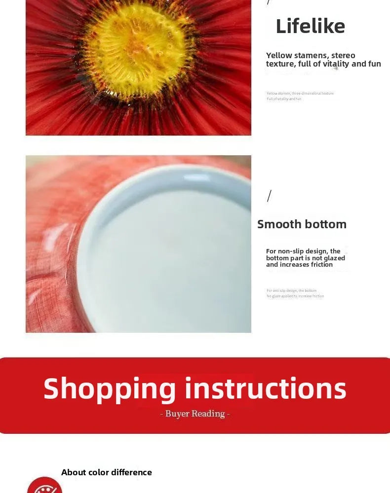 Ceramic Flower Serving Plate Cake Dessert Plate Flower Ceramic Bowl Tableware Set Dining Table