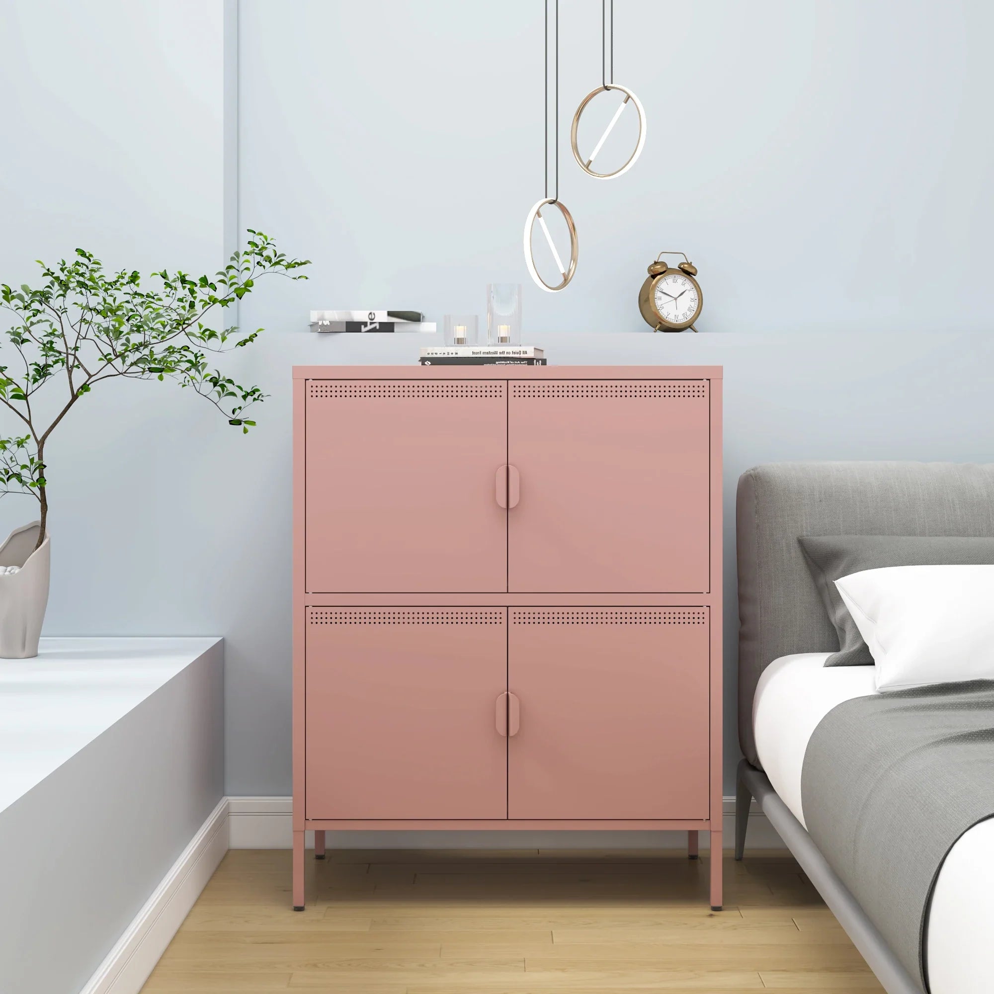 Metal Locker Storage Cabinet with 4 Doors, Metal Cabinet,Locker Dresser Cabinet for Home Office (Pink)