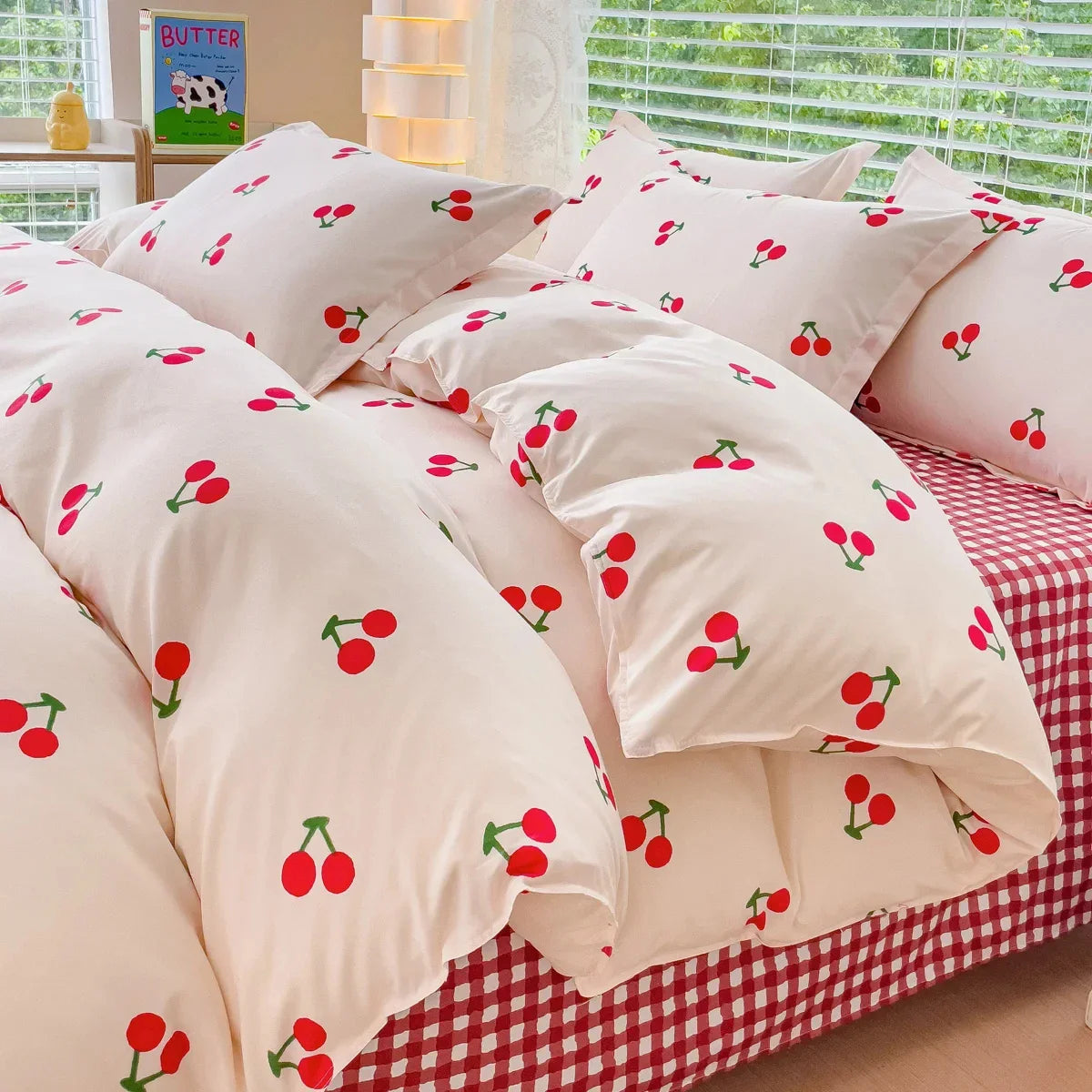 Cute Bedding Set Soft Ins Single Double Size Duvet Cover Flat Sheet Pillowcase Girls Home Totel Bed Linens