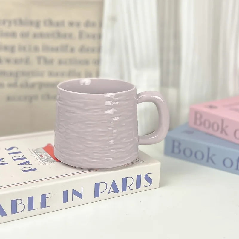 Rock-patterned Ceramic Mugs with Spoons