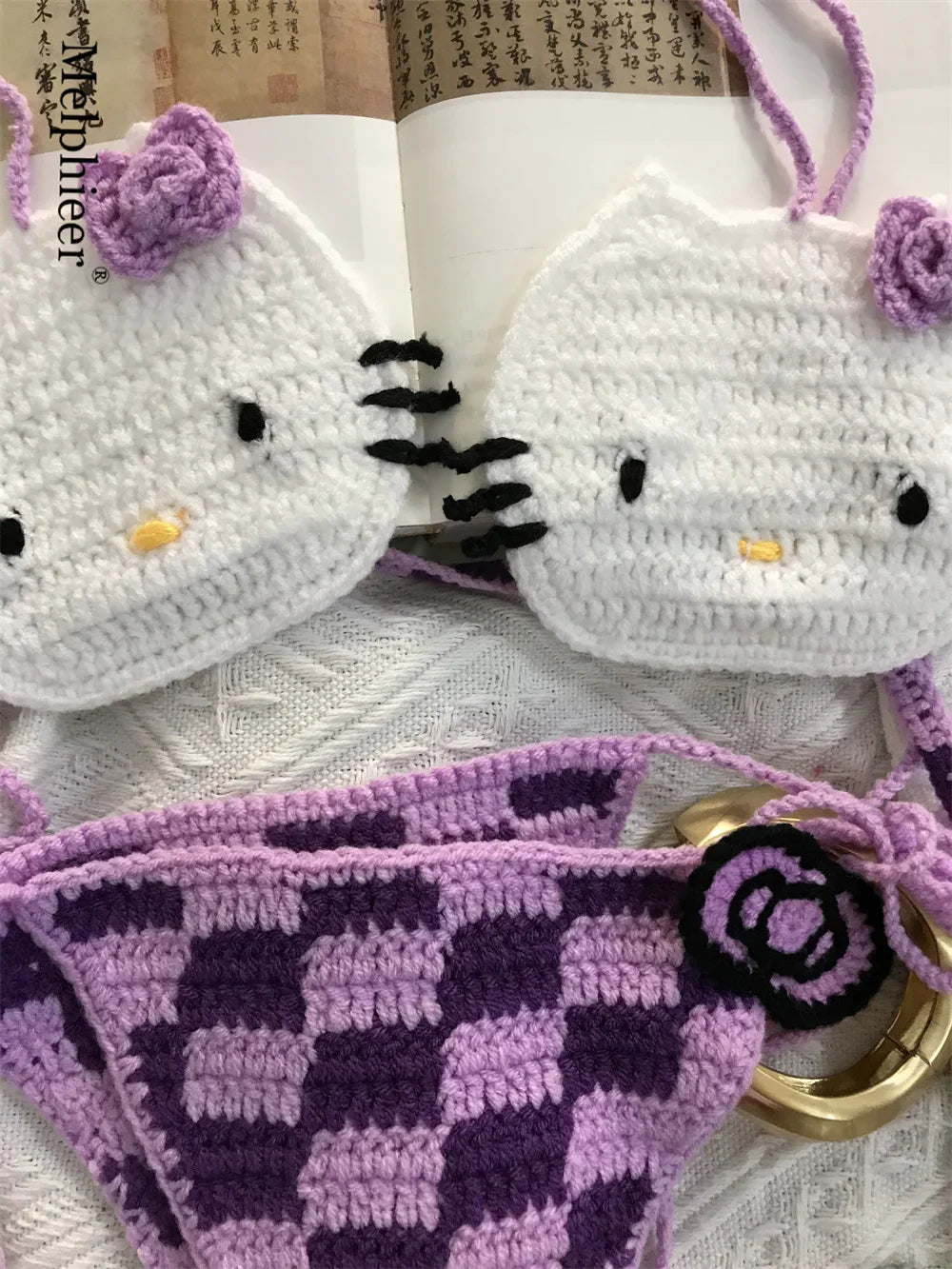 Ladies Cute Crochet Bikini Set 2 Pieces Bathing Suit Sexy Micro Bikinis Ties Swimsuit Thong Suit