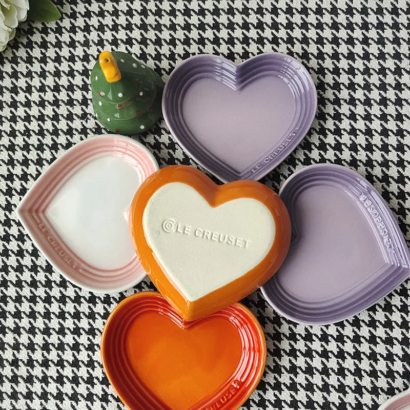 Gradient Heart-shaped Ceramic Dishes, Underglaze Color Simple Tableware, Dip Dish Desserts Snacks Plate