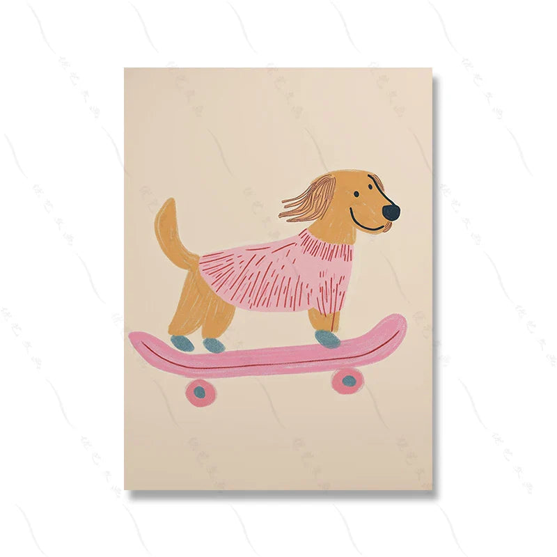 Cool Poodle Wall Art Cute Dog with Sunglasses Rabbit Colorful Kids Room Decor Modern Nursery Art Party Animal Illustration