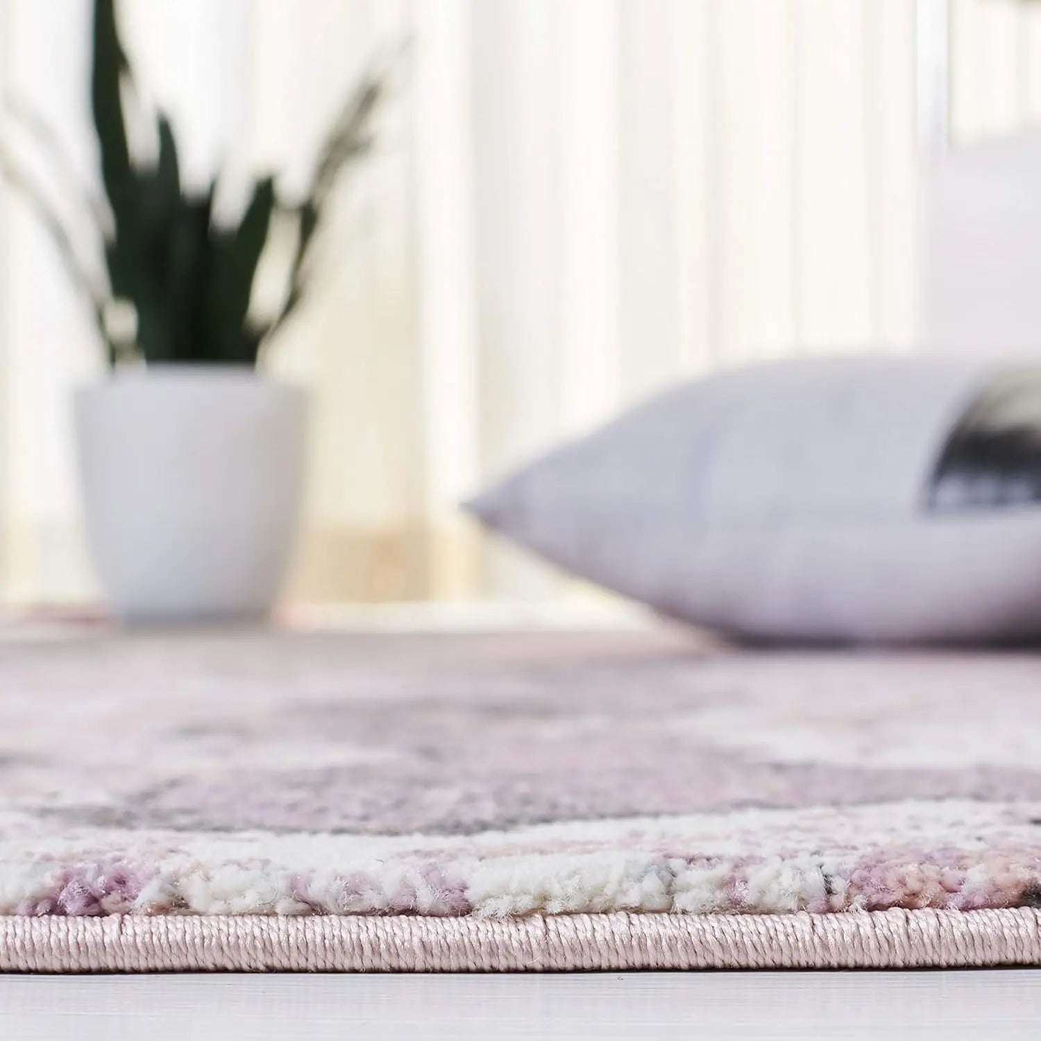 Pink / Grey Modern Abstract Non-Shedding Living Room Entryway Foyer Hallway Rug 2'3"" X 8'