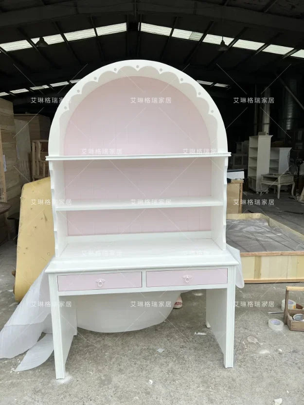 French Solid Wood Carving Flower Bookcase Dining Side Pink Princess Cabinet