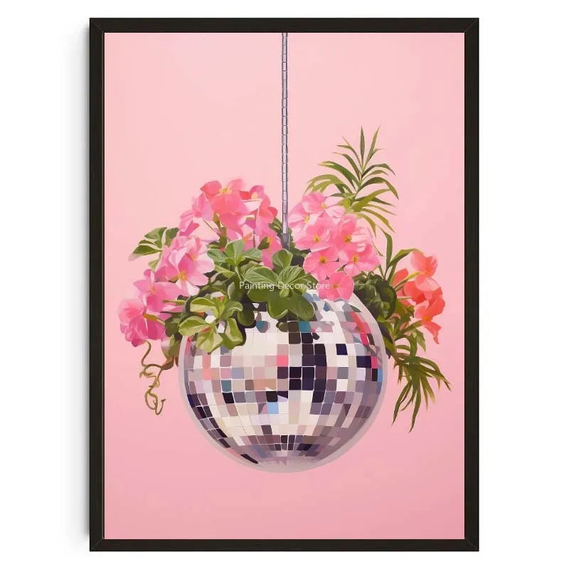 Retro Abstract Fruit Disco Ball Orange Miorrorball Creative Poster Canvas Paintings Wall Art Pictures